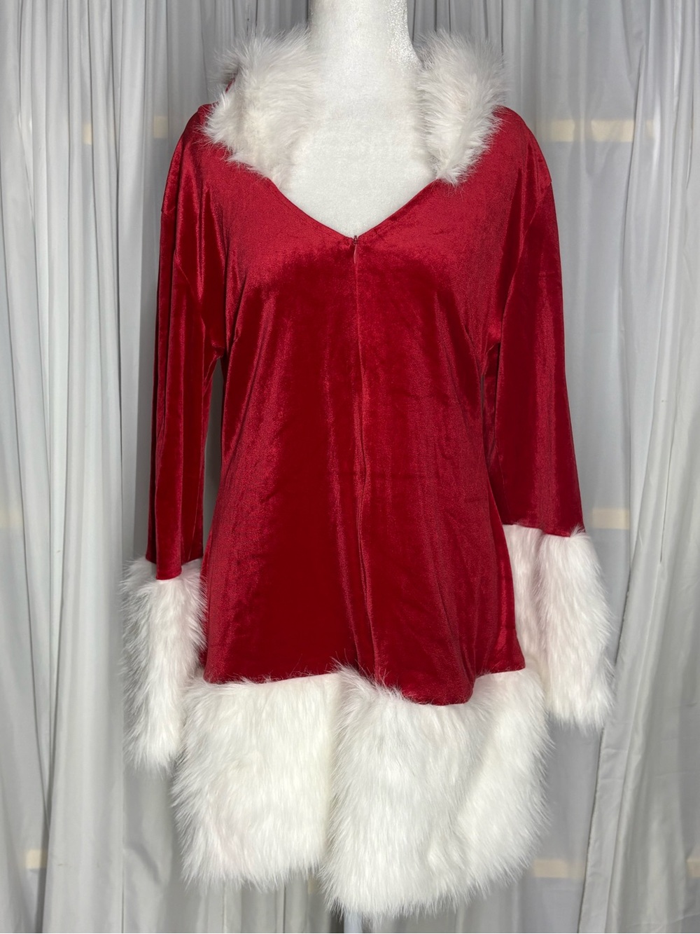🧑🏼‍🎄 Mrs. Claus Red Velvet Faux Fur Trim Holiday Dress Size L